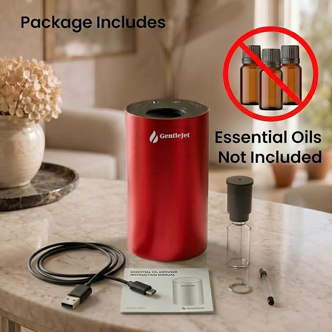 GentleJet LiteMist Waterless Rechargeable Aroma Diffuser for Bedroom, Office & Car, Cold-Air Essential Oil Mist, Aluminum Body, 20ml