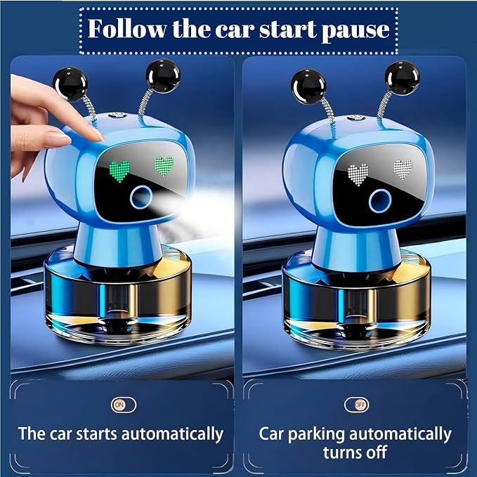 Robot Intelligent Aromatherapy Machine, Smart Cute Robot Car Air Freshener - Fine Spray/Fillable/Four-Gear Adjustment/Vibration Sensing/On-Off/Large Capacity Long-Lasting Fragrance/Blue-V2(Ocean)