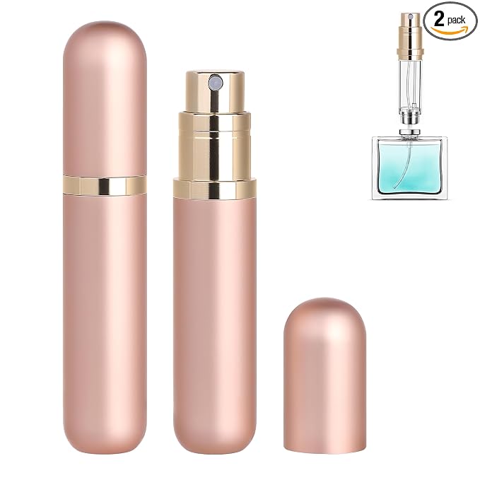 Travel Refillable Perfume Atomizer Bottle 2-Pack 5ml Leakproof Travel Perfume Refillable Bottle (Rose Gold & Rose Gold)