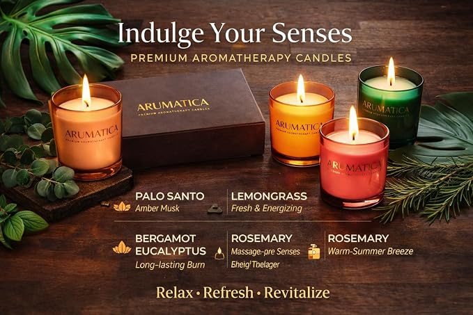 Premium Aromatherapy Candle Set | Stress Relief Soy Wax Candles with Relaxing Scents | Scented Candles for Home Yoga, Meditation & Spa | Luxury Candle Gift Set (4 Pack, 5oz Each) Total 20oz
