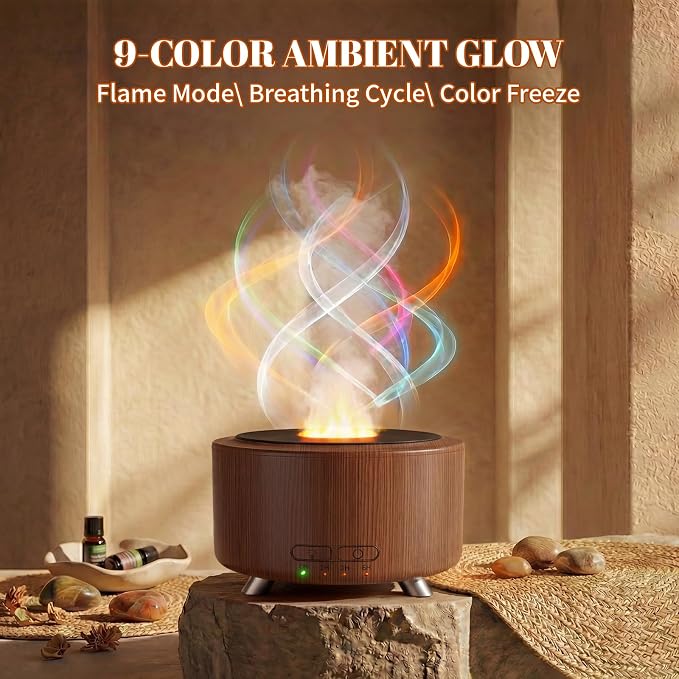 Essential Oil Diffuser for Home, 500ML Aromatherapy Diffuser Oil Machine for Office Room Yoga, Aroma Diffuser with Auto-Off Function, 9 Colors LED Night Light, Dark Wood