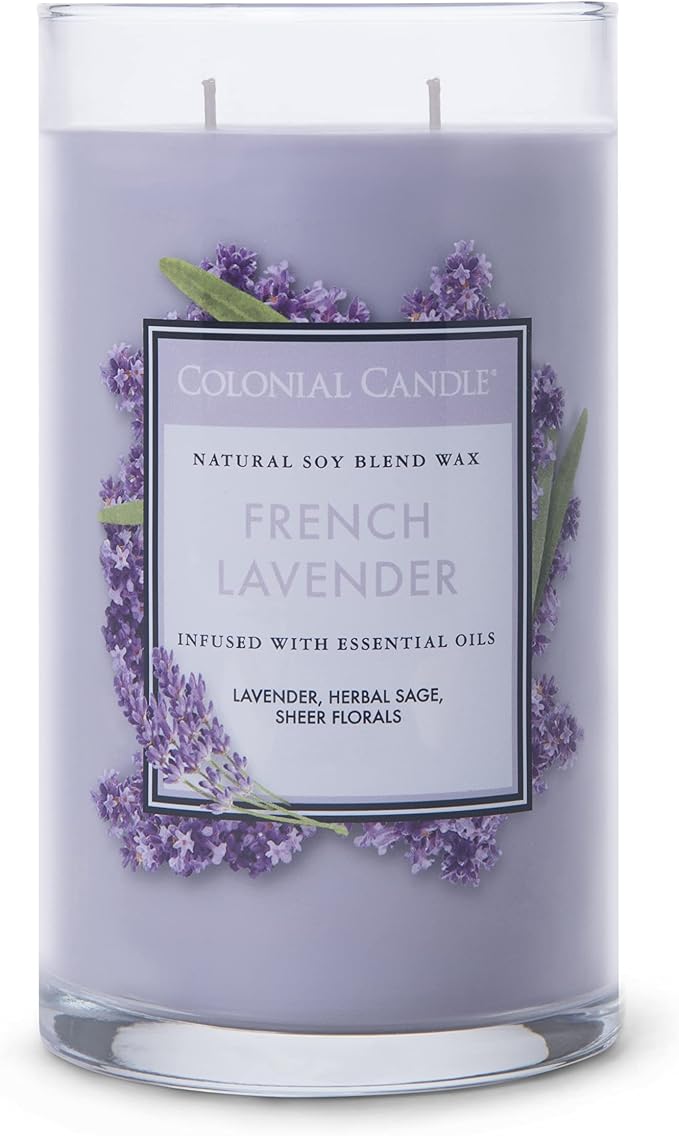 Colonial Candle French Lavender Scented Jar Candle, Classic Cylinders Collection, 2 Wick, Purple, 19 oz - Up to 120 Hours Burn