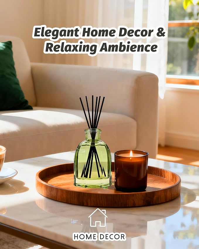 Reed Diffuser Set Eucalyptus & Lavender – 5 fl oz with 6 Reed Sticks, Long-Lasting Home Fragrance for Bathroom, Bedroom, Office, Yoga & Meditation – Flameless & Plug-Free, Ideal Gift