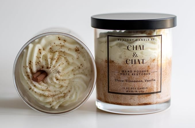 Cinnamon Candle | Purpose-Driven Soy Candles | 12oz Dessert Candle | Gifts for Women | Starbucks | Brown | Mother's Day Gift for Women | Be Light Candle RE (Chai & Chat)