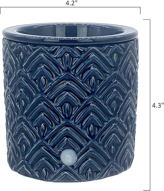 Blue Chevron Ceramic Candle Warmer Electric with Safety Timer | Automatic Plug in Fragrance Warmer for Scented Wax Melts, Cubes, Tarts | Air Freshener Set for Home Décor, Office, and Gifts