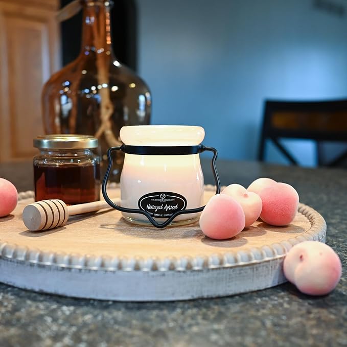 Milkhouse Candle Company Honeyed Apricot Soy Candle - Apricot | Honey | Tonka Bean Scented - 5 oz Cream Jar with Lid, 35+ Hour Burn Time, Made in the USA