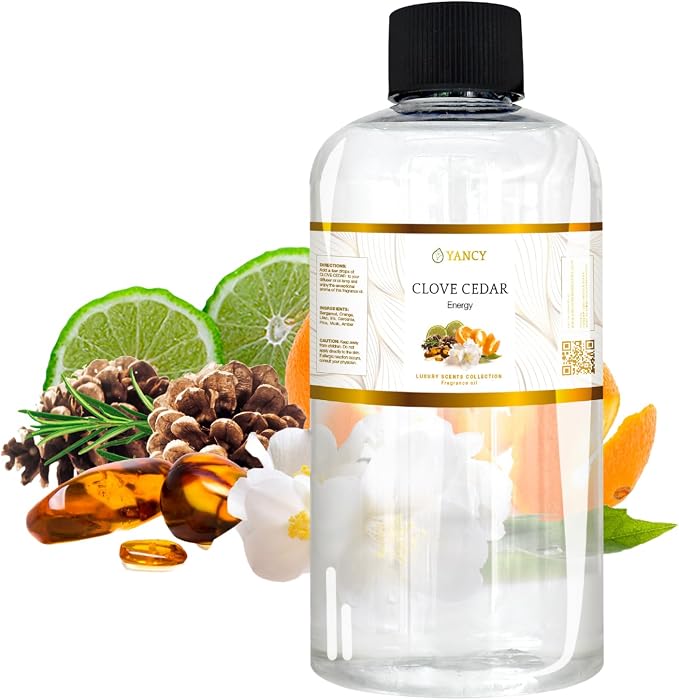 YANCY Clove Cedar Luxury Collection Fragrance Oil (8 oz), Earthy Clove and Cedarwood Aroma, Versatile Scent for Diffusers, Oil Burners & Aroma Lamps, Grounding Fragrance for Cozy Vibes