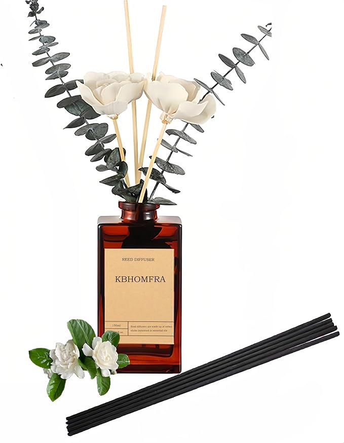 Reed Diffuser Set with Flower, 5.07oz Gardenia Jasmine Tea Diffuser Stick Scent of Fragrance Essential Oil,for Bathroom Diffuser Home Bedroom Office Décor