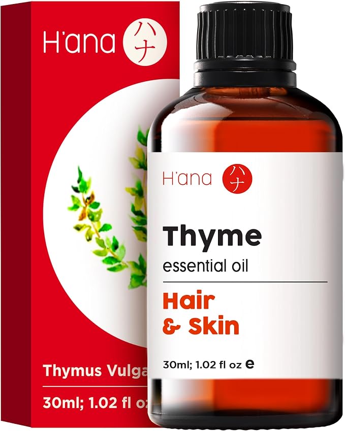 H'ana Thyme Oil - 1.02 Fl Oz Thyme Essential Oil for Hair, Skin, Diffuser, Aromatherapy & DIY