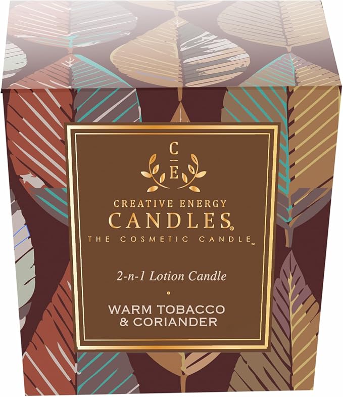 Lotion Candle - Warm Tobacco & Coriander (6 Ounce) | Scented Massage Candles for Self Care, Soy Wax Candle with Essential Oil Blends, Coconut Oil, and Vitamin E