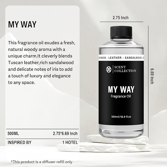 Luxury Hotel Scent My Way Diffuser Oil (500ml/16.9Fl oz) - Essential Aromatherapy for Large Room & Home - Premium Fragrance Oil Blend for Ultrasonic & Waterless Diffusers - Sandalwood, Cedarwood, Iris
