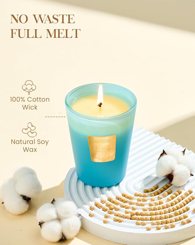 M&SENSE Ocean Escape Soy Candle, 14.1oz 60H Slow Burning, Coastal Summer Aroma, Stress Relief, Beach House Gift