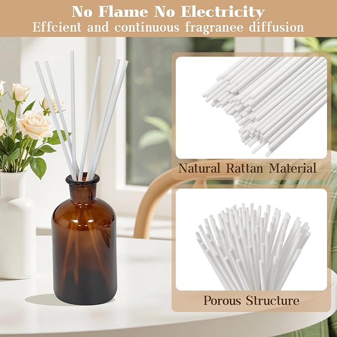 130Pcs Reed Diffuser Sticks - 10inch/3mm White Reed Sticks,Diffuser Refills,Suitable for Diffusing Essential Oil Aromas (3mm x 25cm (130pcs))