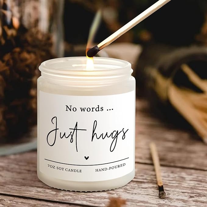 Shqiueos Sympathy Gifts for Loss of Loved One-No Words Just Hugs Lavender Scented Candle, Bereavement Gift Idea, Memorial, Grief, Thinking of You, Get Well, Comfort Condolence Gift (White)