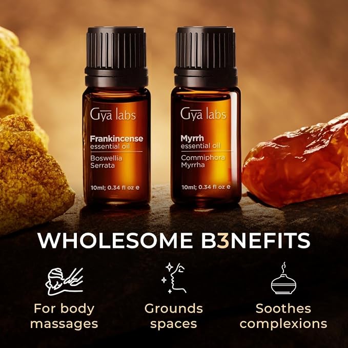 Gya Labs Frankincense and Myrrh Oils for Diffuser (0.34 fl oz x 2)