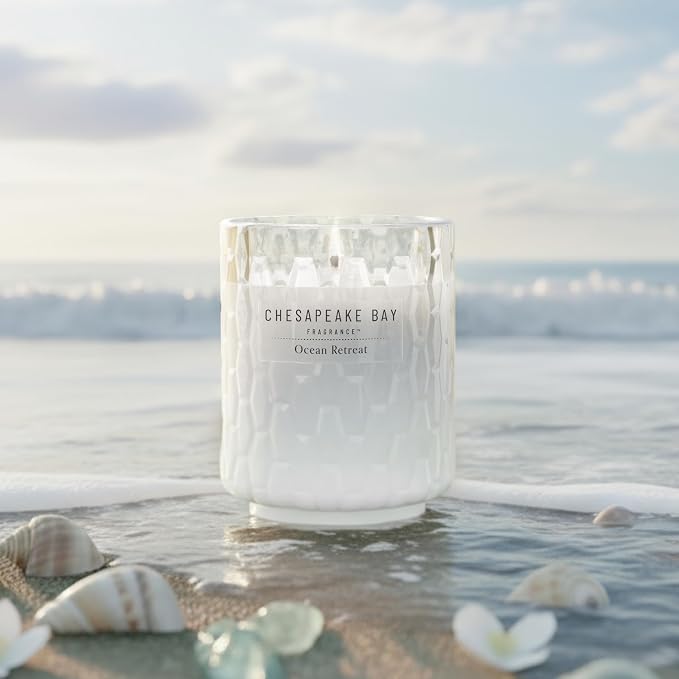 Chesapeake Bay, 8oz Ocean Retreat Scented Candle, Mood Evoking Fragrance, Textured Sea Glass-Inspired Jar, Premium Soy Blend Wax with Essential Oils, Coastal Fragrance for Home Décor or Gifting