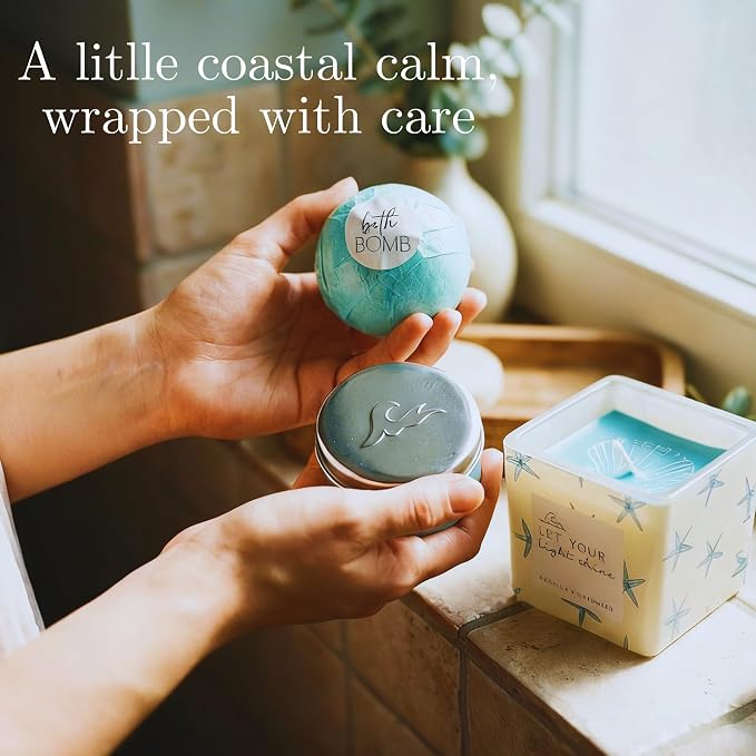 The Love Crate Co. Beach Gifts for Women, Self Care Gift Box, 15pc | Coastal-Inspired Comfort and Relaxation In One Beautifully Themed Gift