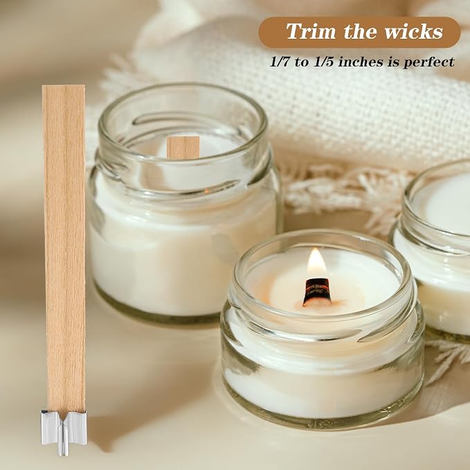 120pcs Natural Wood Wicks for Candle Making, Crackling Wooden Wicks with Metal Bases,5.1 "x 0.5" x0.02 Thin Crackling Wick for Soy Wax, Coconut Wax, Perfect for DIY Candle-Making, Long Lasting Flame