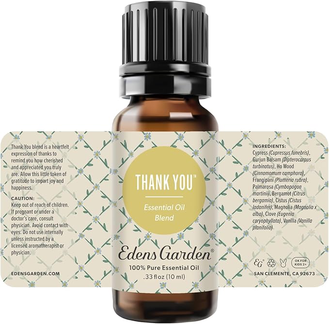 Edens Garden Thank You Essential Oil Blend – Gratitude & Teacher Gift, 100% Pure Undiluted Aromatherapy for Natural Wellness & Special Occasions – 10 ml (.33 fl oz)