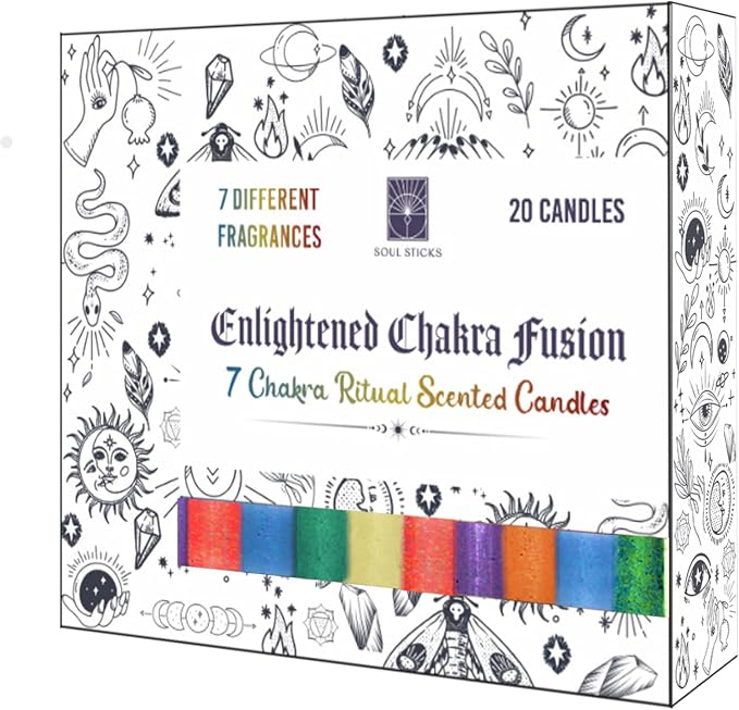SOUL STICKS 4" Scented Ritual Candles Chime Taper Premium Candles 20 pcs for Rituals, Ceremonies, Meditation, Altar and Spells (7 Chakras)