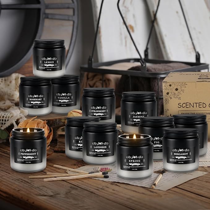Scented Candles Set - 24 Pack Black&White Men Candles for Home Scented, 3.5 oz, Aromatherapy Soy Candle Gifts Set for Men, Birthday, Valentine, Anniversary, June Holiday Present for Him, Dad, Husband