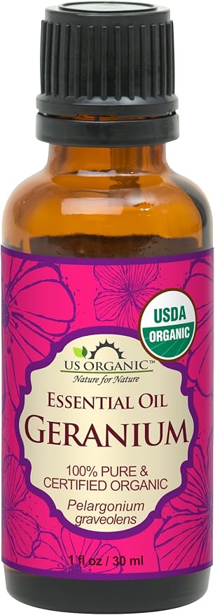 US Organic 100% Pure Geranium Essential Oil - USDA Certified Organic, Steam Distilled - W/Euro droppers (More Size Variations Available) (30 ml / 1 fl oz)