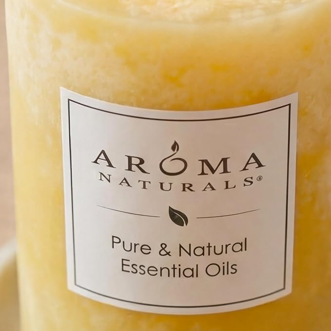 Aroma Naturals Essential Oil Orange and Lemongrass Scented Pillar Candle, Ambiance, 2.5 inch x 4 inch, Yellow