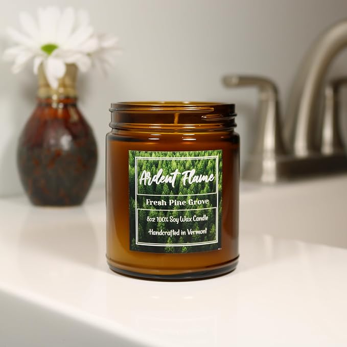 Candles | Fresh Pine Grove | 100% Natural Soy Wax Candle for Home Decor | Highly Scented | Premium Fragrance | Handmade in Vermont, USA | 8 oz | Long Lasting | Gift for Women and Men