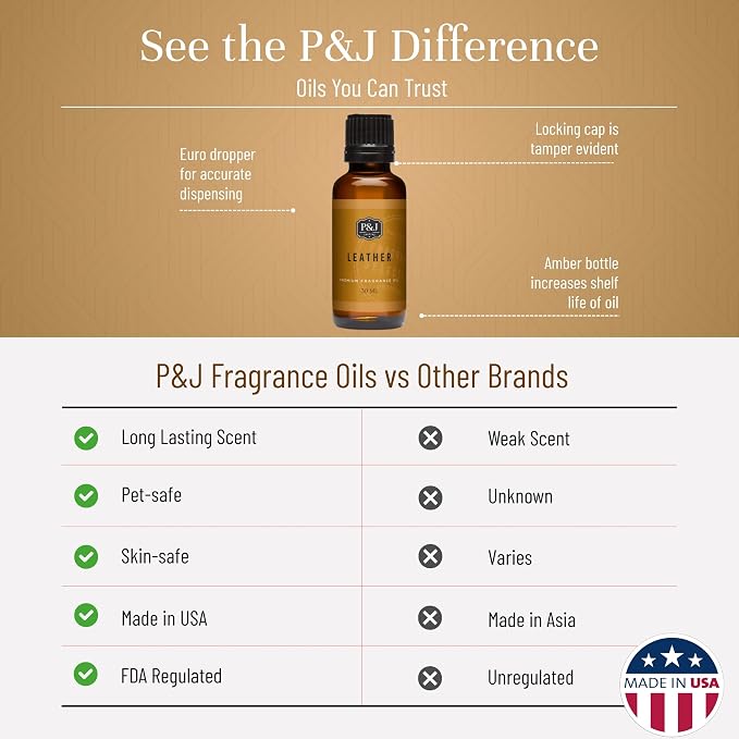 P&J Trading - Leather Scented Oil 30ml - Fragrance Oil for Candle Making, Soap Making, Diffuser Oil