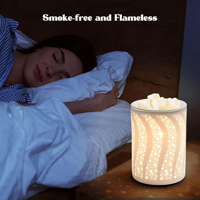 Porcelain Essential Oil Burner Curve Graphic Design Aromatherapy, Electric Candle Scented Wax Cubes Melt Warmer, Flameless