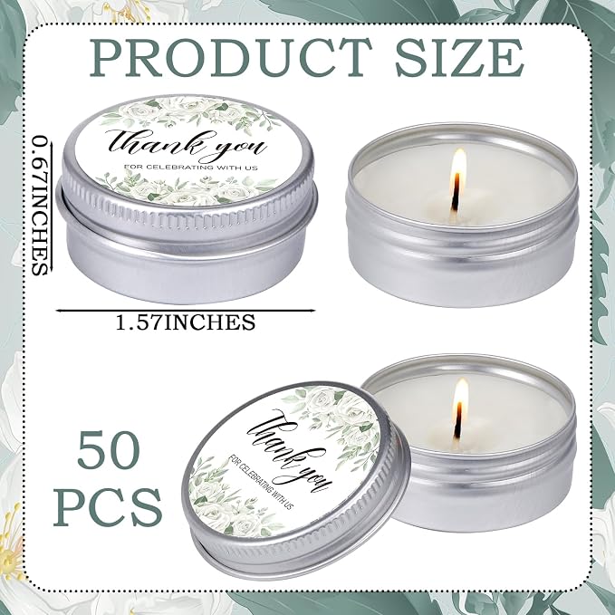 MTLEE 50 Pcs Wedding Candles Gift Favors for Guests 1 Oz Lavender Scented Soy Wax Aromatherapy Candle Favors for Bridal Shower Rustic Wedding Party Guests(Green Leaves)