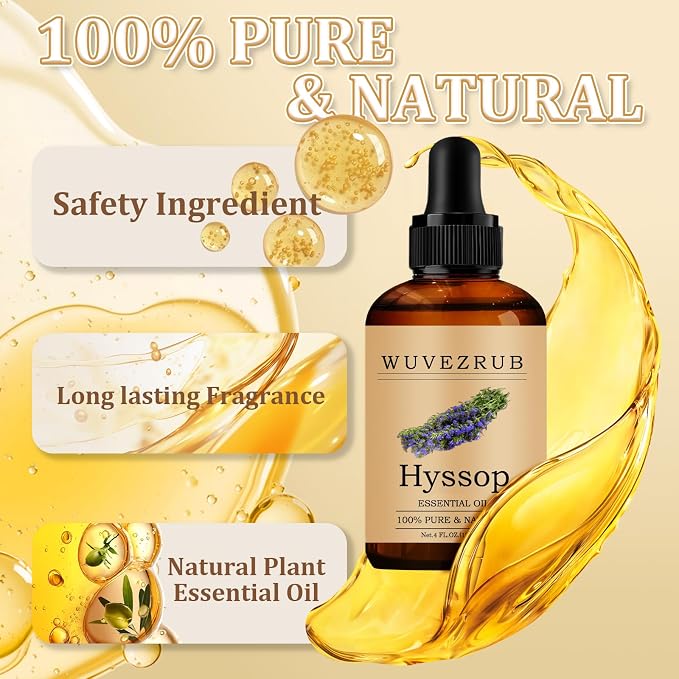 Hyssop Essential Oil 120ML - 100% Pure and Natural Oils for Aromatherapy Diffuser - 4 Fl Oz/Hyssop