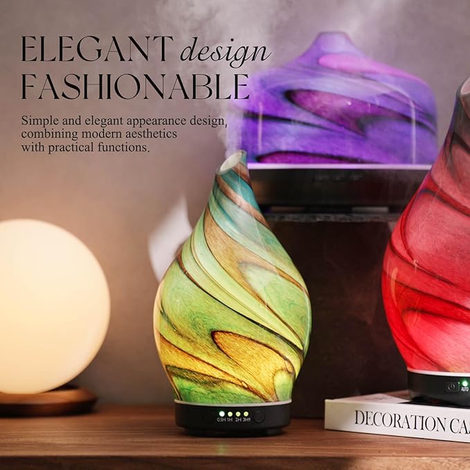 Porseme 150ml Essential Oil Diffuser Glass Color Changing Aroma Air Diffusers Aromatherapy Ultrasonic Cool Mist Humidifier 6 Running Hours Waterless Auto-Off for Sleeping Yoga Office Spa (Teal Green)