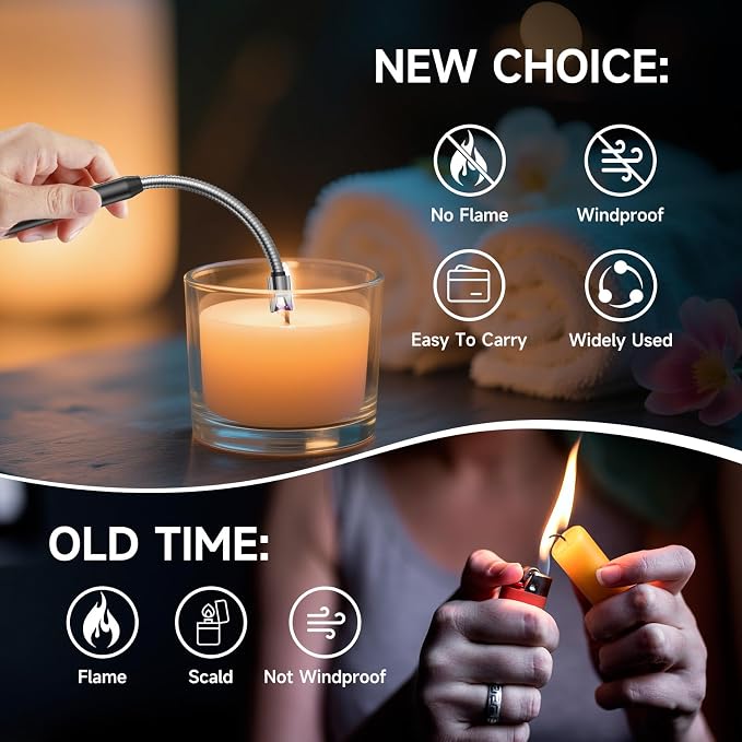 TOPKAY 4 Pack Candle Lighter,Windproof Flameless Electric Lighter Upgraded Plasma USB Rechargeable Long Arc Lighters Matches for Birthday Camping BBQ Grill Fireworks