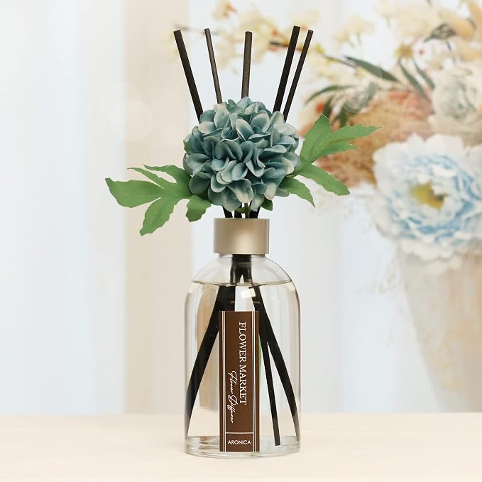 Aronica Flower Diffuser, Flower Market Scent Teal Bathroom Accessories, Summer Bath Decor Aqua Blue, Aesthetic Room Decor, Turquoise Living Room Decor