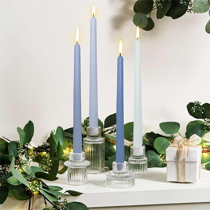 Scented Taper Candlesticks, 10 Inch Dripless Colorful Candle Sticks - Blue Scent, Pack of 12