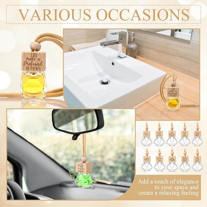 Funnymoom 10 Pcs Employee Appreciation Gift Bulk Car Diffuser Air Freshener Ornament Hanging Empty Glass Essential Oil Bottle Thank You Gift for Teacher Nurse Social Worker Volunteer (Diamond)