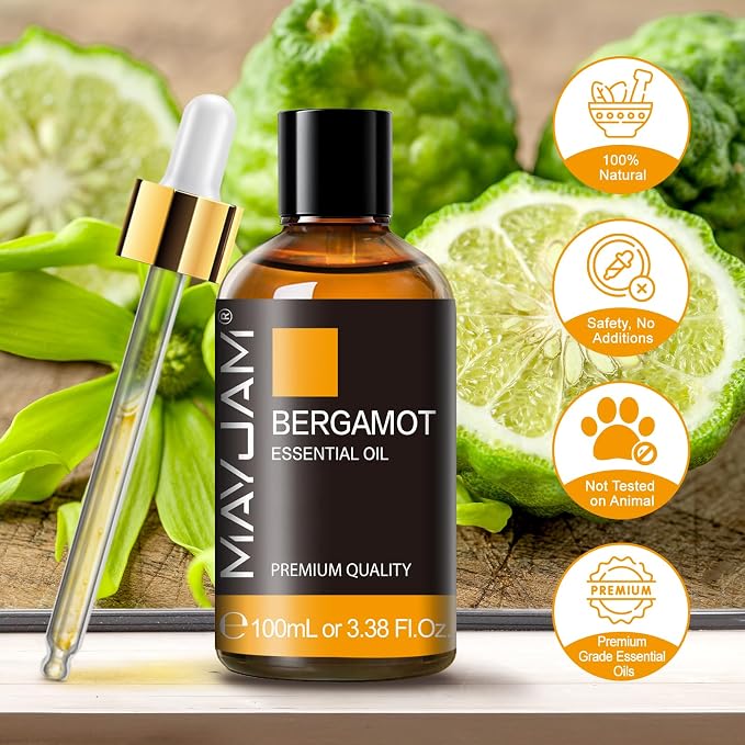 Bergamot Essential Oil, MAYJAM Premium Pure Essential Oils, 3.38FL.OZ Large Volume for Diffusers Soap Candle Making, Ideal for Home Office Car Yoga Use