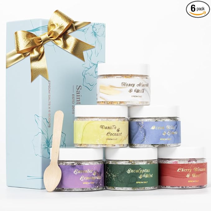 6-Pc Floral Epsom Salt Gift Set for Women Bath Salt, Bath and Body Gift Set | Bath and Body Gift Set in Elegant Box, Christmas Spa Gifts for Women, Mothers Day Birthday Gifts for Men spa kit Mom Bath Set
