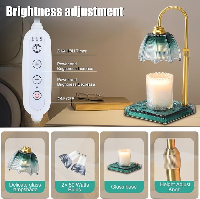 Candle Warmer Lamp with Timer - Electric Candle Wax Melt Warmer with Adjustable Height and Dimmer for Scented Wax, Homer Décor and House Warming Birthday Gifts for Women Mom