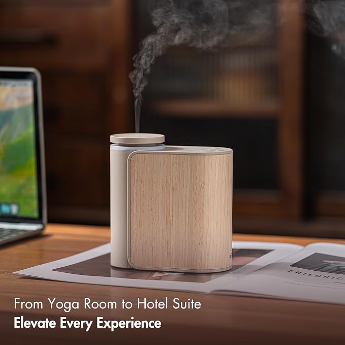 ZMARKRAFT® Waterless Essential Oil Diffuser w Solid Wood Cover 3 Timers 2 Mist Modes, Auto-Off Quiet Dual Fluid Aroma Diffuser, Portable Waterless Scent Diffuser w Lights, Room Decor Aromatherapy Gift