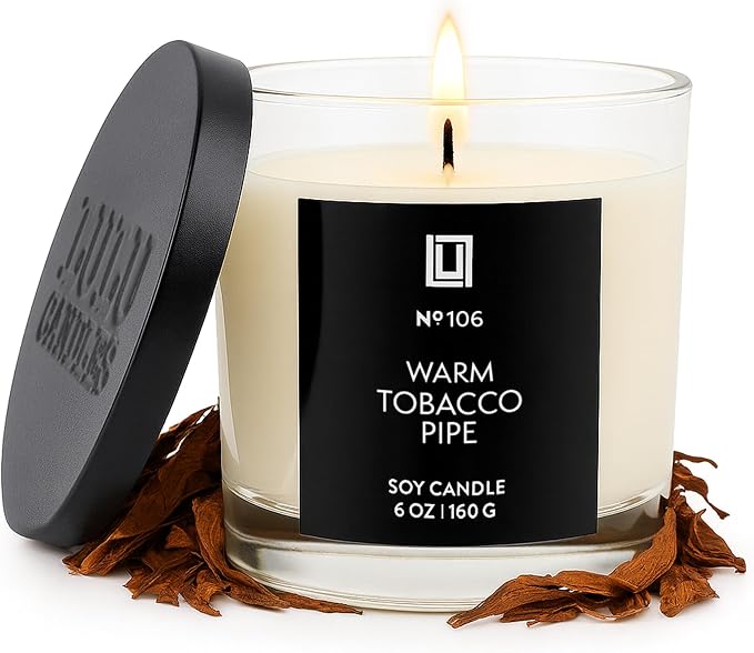 Lulu Candles | Warm Tobacco Pipe | Luxury Scented Soy Jar Candle | Hand Poured in The USA | Highly Scented & Long Lasting (6 Oz.)