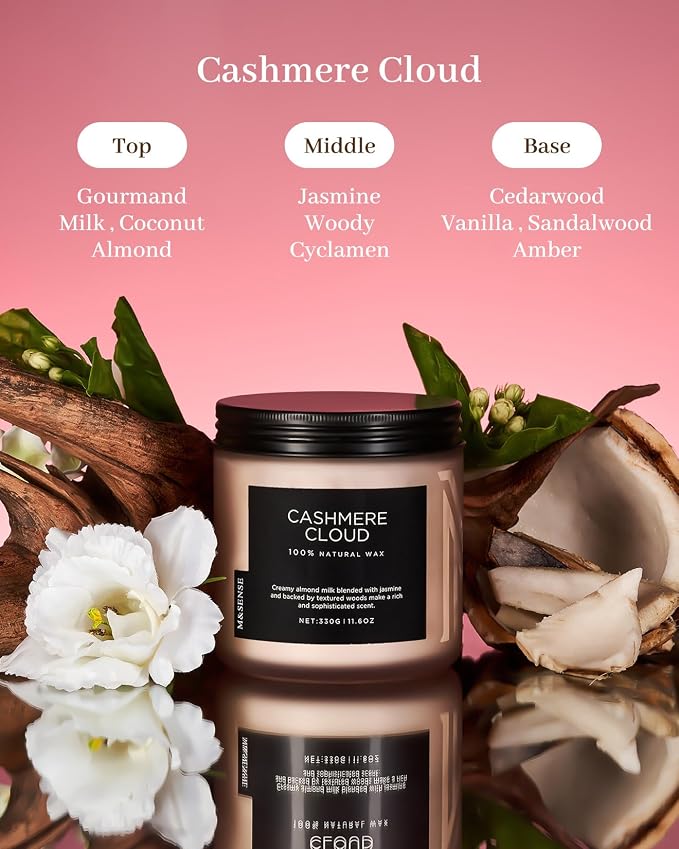 M&SENSE Cashmere Vanilla Scented Candle, 11.6oz Non Toxic Soy Wax 70 Hours Clean Burn Candle, 2 Wick Aromatherapy Gifts for Relaxing Stree Relief, Cozy Winter Home Decor