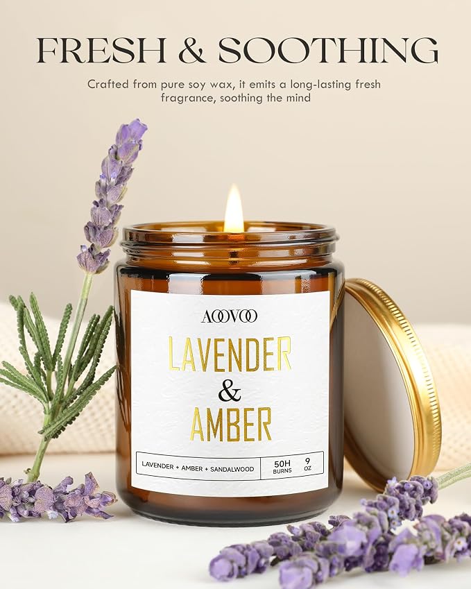 AOOVOO Vanilla/Lavender/Sandalwood/Rose Candles - 36 oz Scented Candles, Aromatherapy Candle, Soy Candle for Home Scented