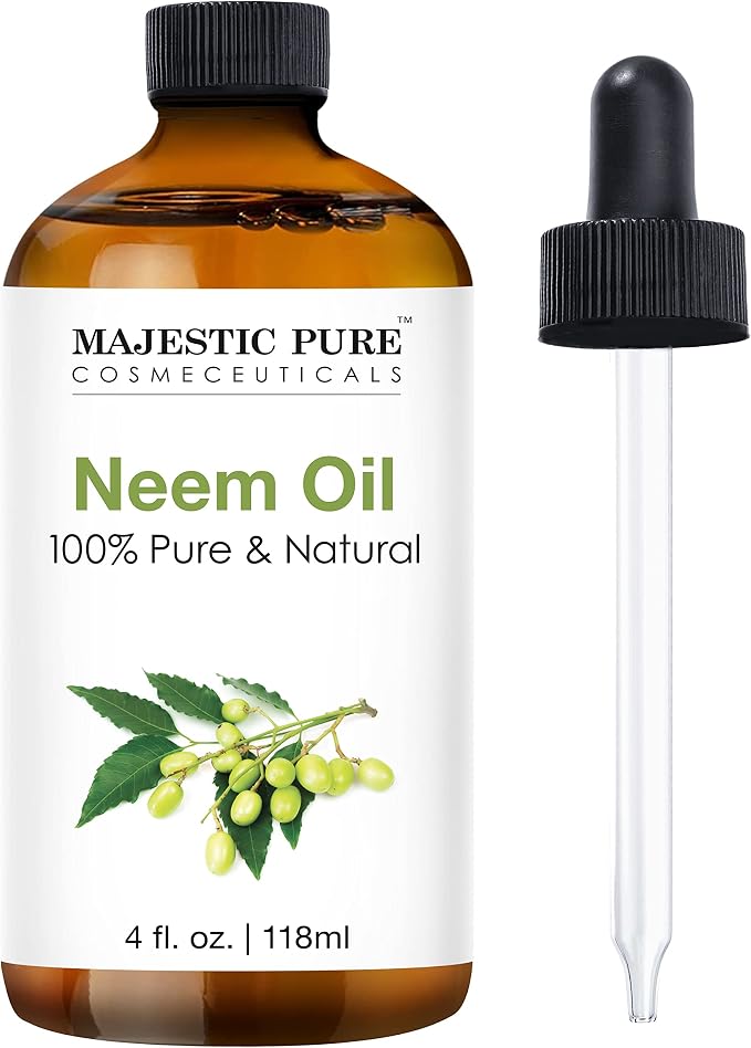 Majestic Pure Essential Oil with Glass Dropper - 100% Pure and Natural - Essential Oils for Diffuser, Aromatherapy, Soap and Candle Making, Neem Essential Oil, Neem Oil, 4 Fl Oz