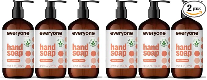 Everyone Liquid Hand Soap,12.75 Ounce,Apricot and Vanilla,Plant-Based Cleanser with Pure Essential Oils,(Pack of 6)