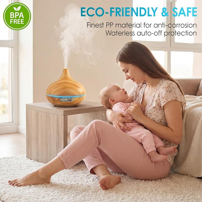 Rechargeable Diffuser for Essential Oils,Battery Operated Humidifier | Remote control,450ml,7 colors Light&3 Mist Modes(Strong 1.5h,Weak 2.5h,Intermittent 6h),1h/3h/6h Timer control,Auto Shut Off