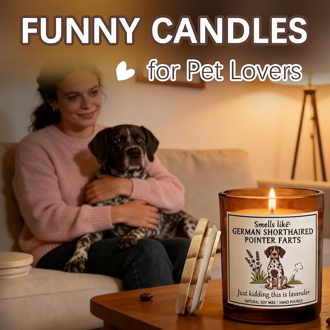 German Shorthair Pointer Decor Gifts for Women - Dog Mom Owners Candle Decor German Shorthair Pointer Farts Candle Themed Gifts for Pet Lovers Crafted by Natural Soy Wax Lavender Scented Candle