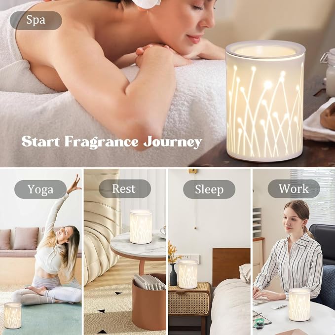 Ceramic Essential Oil Burner Aromatherapy, 3-in-1 Candle Wax Melt Warmer, Fragrance Melter White for Home Office Bedroom Aromatherapy Gift Decor, Flygrass