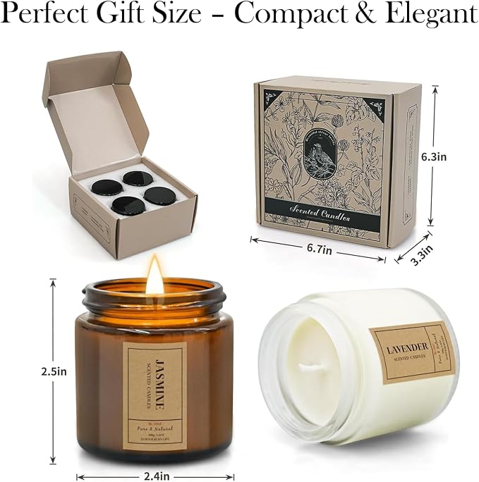 Candle Gift Set for Home – 4 Pack Scented Soy Wax Candles, Lavender, Jasmine, Sandalwood & Sage – Long Lasting Aromatherapy Candles for Relaxing, Gifts for Women, Mom & Home Decor